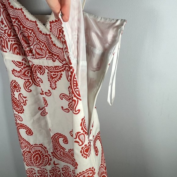 Ann Taylor Paisley Dress Red/White Spaghetti Straps Mini 100% Cotton Size 0P - Picture 6 of 8